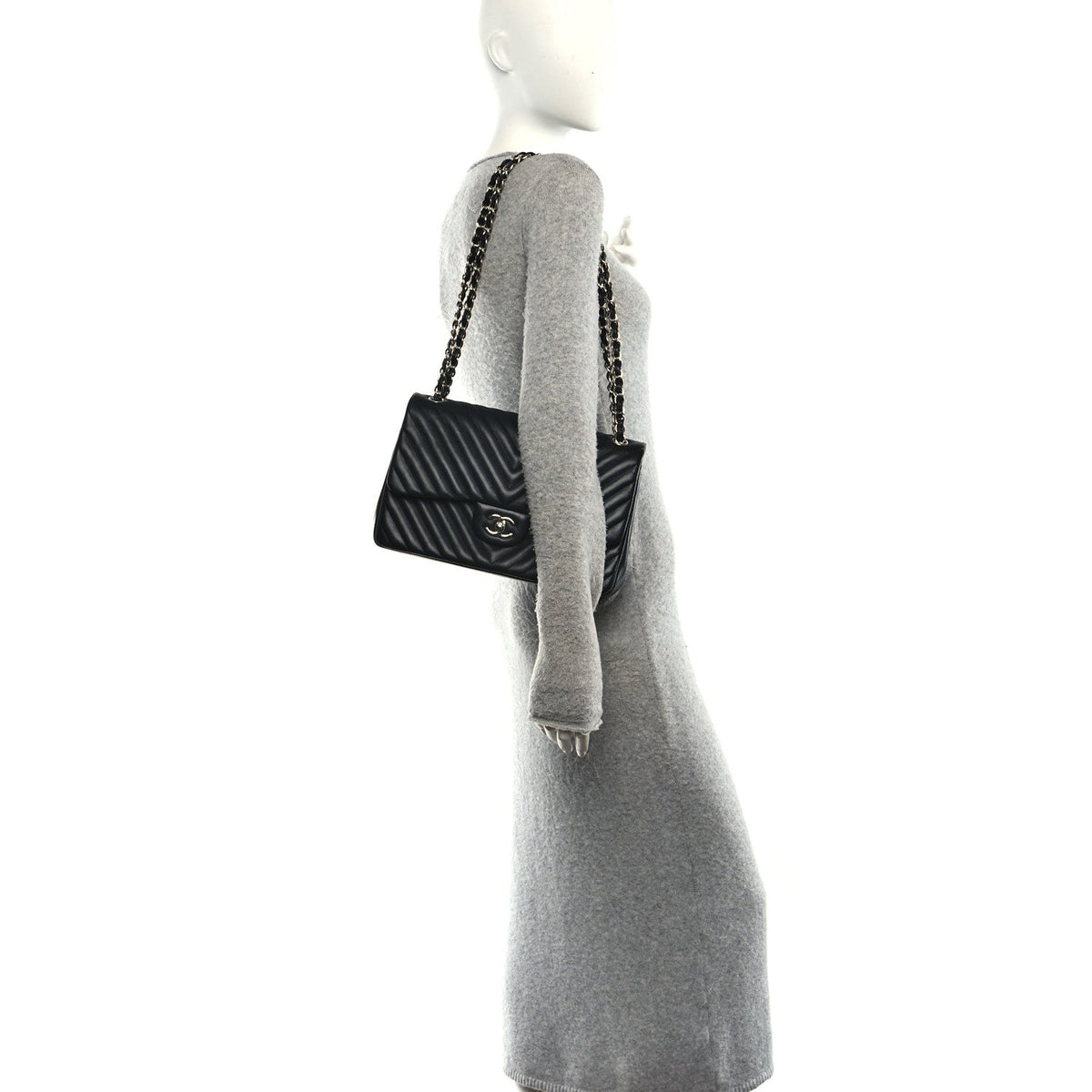Quilted Lambskin Flap Shoulder Bag - Black