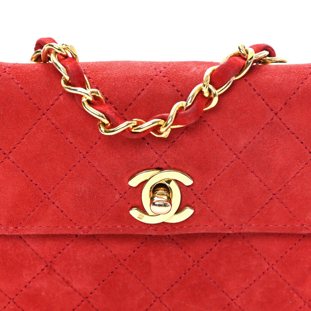 Mini Quilted Suede Flap Shoulder Bag - Red