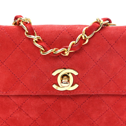 Mini Quilted Suede Flap Shoulder Bag - Red