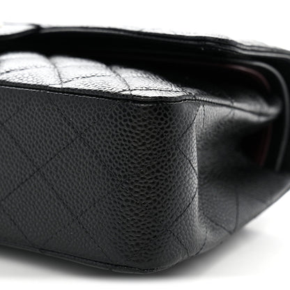 Medium Quilted Caviar Flap Shoulder Bag - Black