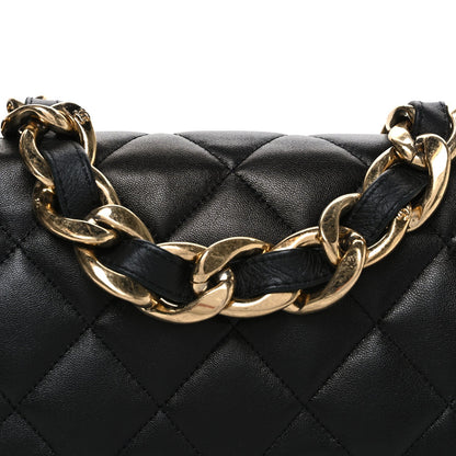Large Quilted Lambskin Flap Shoulder Bag - Black