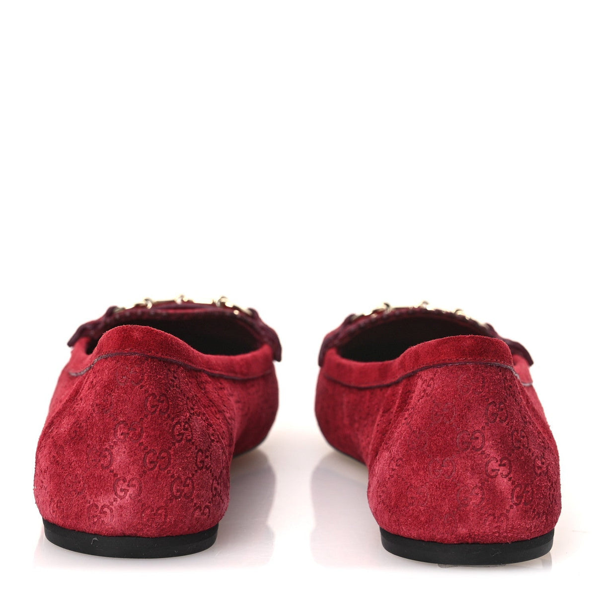 Gucci Suede Micro GG Women's Kensington Moccasin Loafers 37 Rosso Ancora