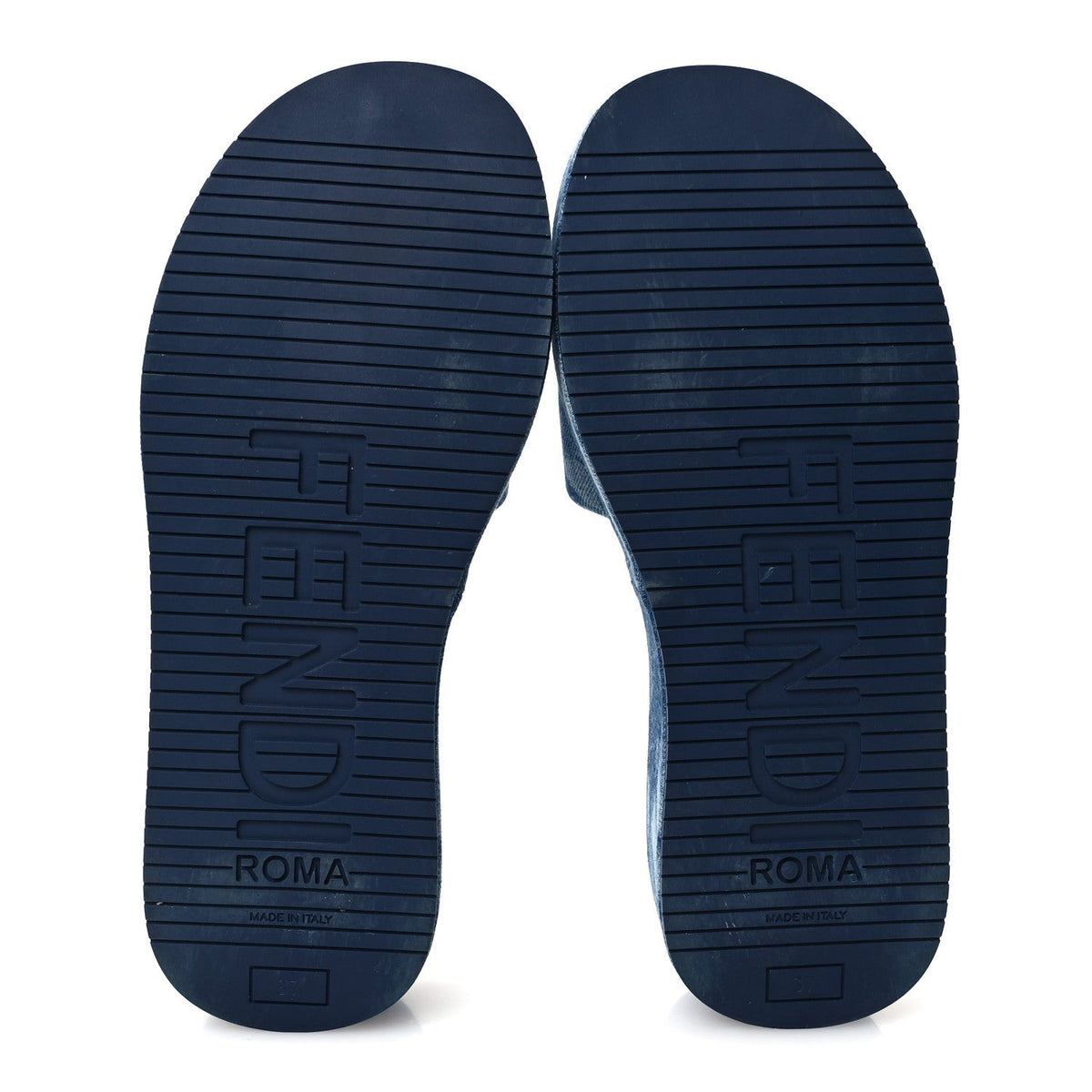 Fendi Denim Women's Sea Garden Logo Sunshine Flatform Slide Sandals 37 Blue