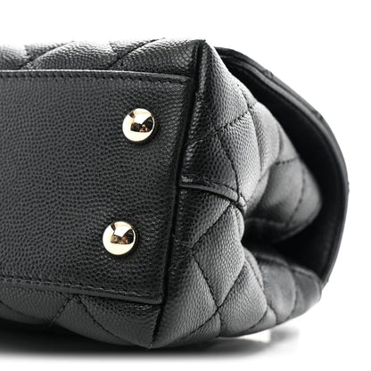 Mini Quilted Caviar Flap Shoulder Bag - Black