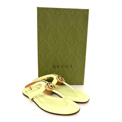 Gucci Calfskin Women's Double G Thong Flat Sandals 36.5 Pistachio Green