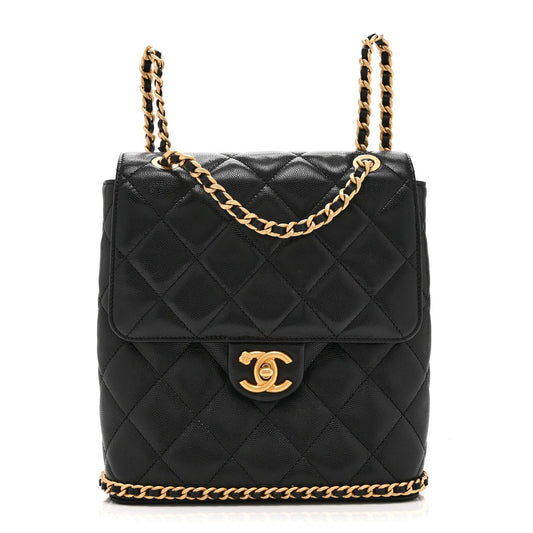 Quilted Caviar Backpack - Black