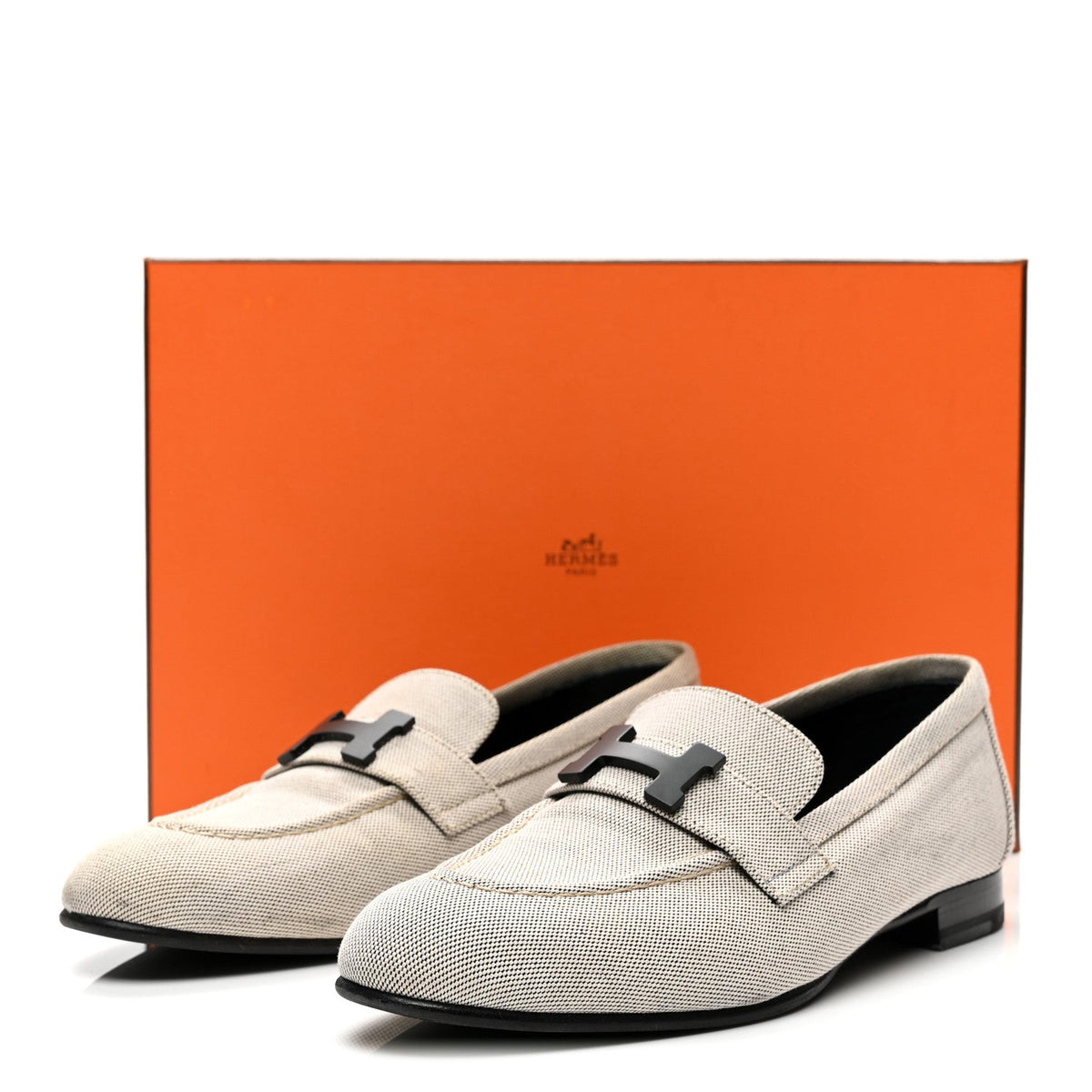 Hermes Canvas Women's H Paris Loafers 37 Prunoir