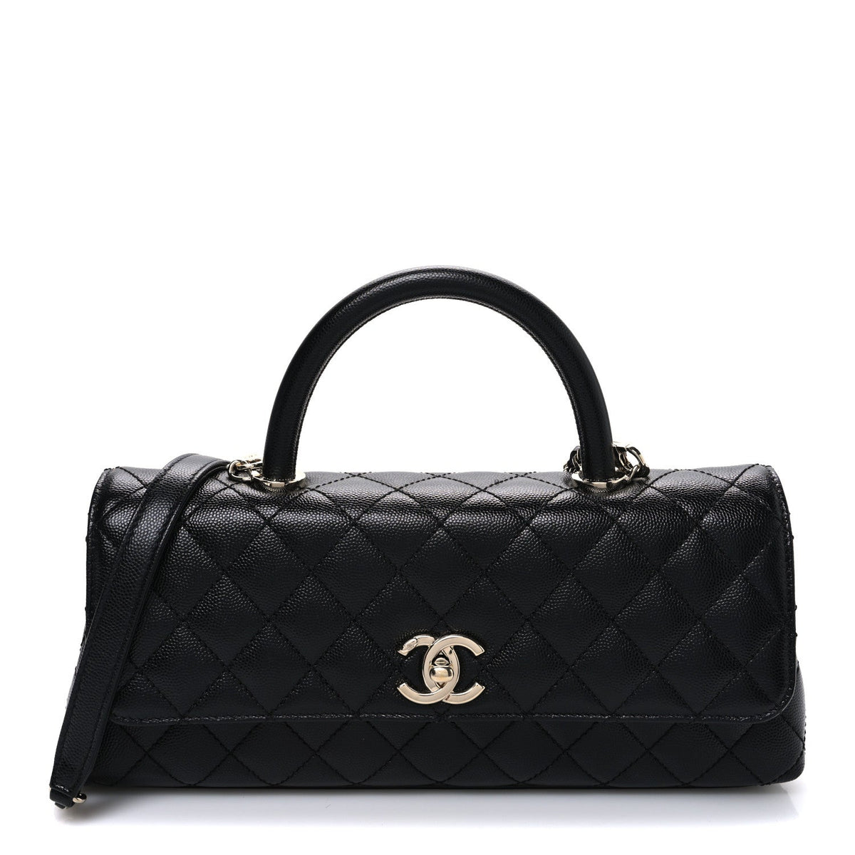 Maxi Quilted Caviar Flap Shoulder Bag - Black