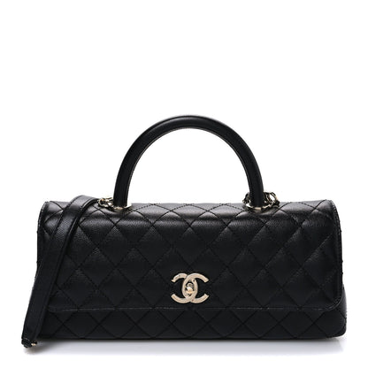 Maxi Quilted Caviar Flap Shoulder Bag - Black