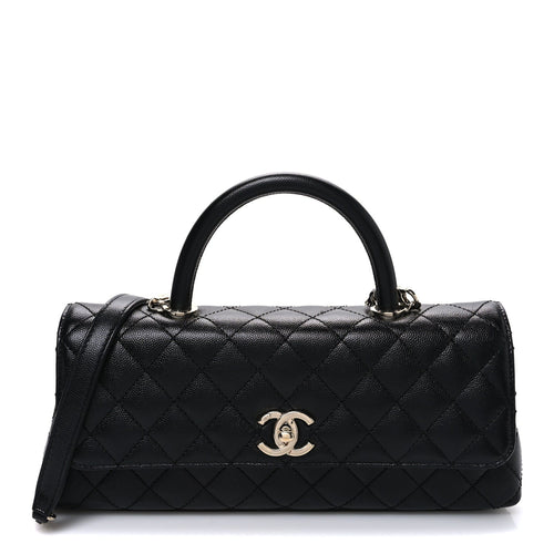 Maxi Quilted Caviar Flap Shoulder Bag - Black