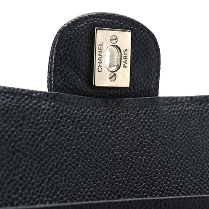 Medium Quilted Caviar Flap Shoulder Bag - Black