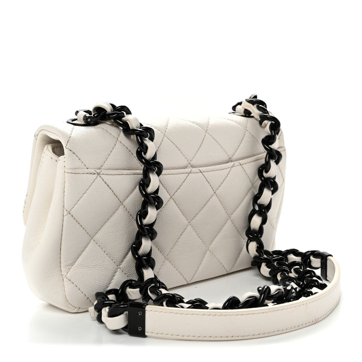 Small Quilted Caviar Flap Shoulder Bag - White