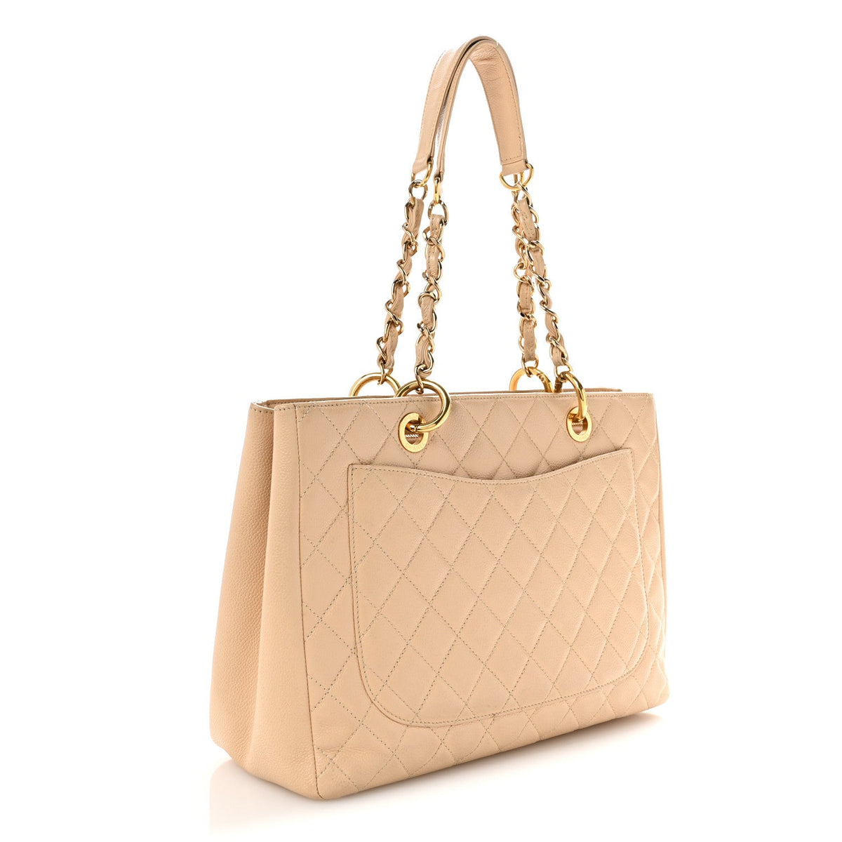 Quilted Caviar Tote Bag - Beige