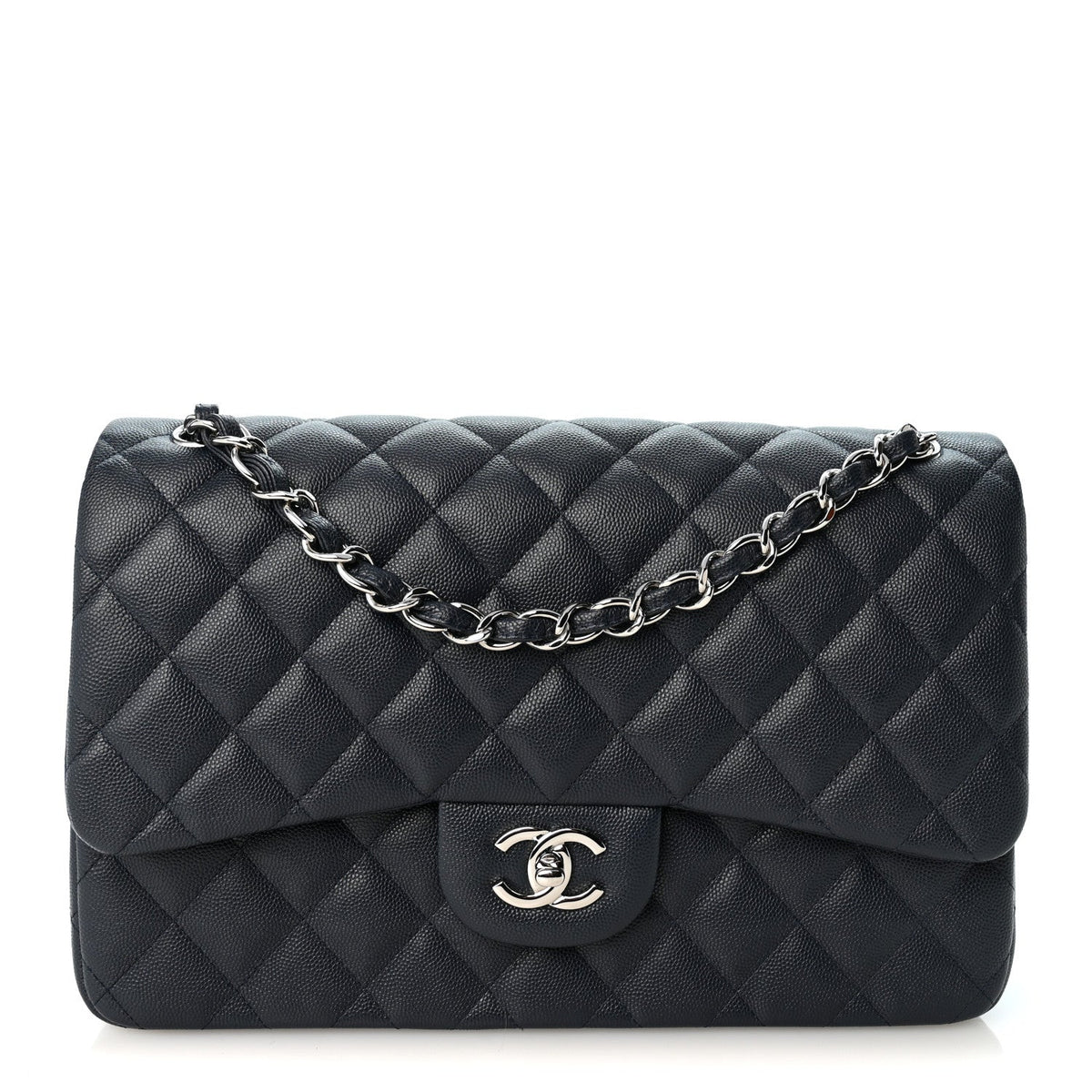 Quilted Caviar Flap Shoulder Bag - Blue