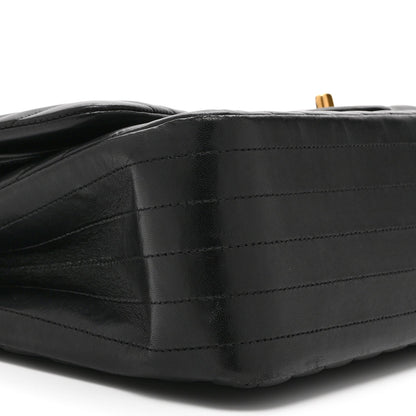 Quilted Lambskin Flap Shoulder Bag - Black