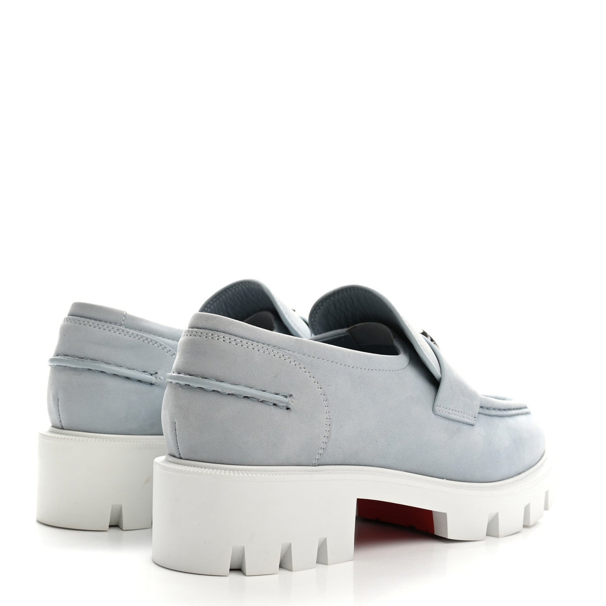 Christian Louboutin Nubuck Women's CL Moc Lug Flat Loafers 37.5 Mineral