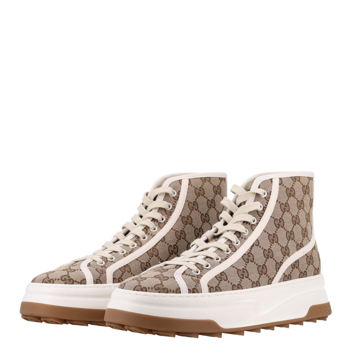 Gucci Monogram 1977 Tennis 55mm Men's High Top Sneakers 9 Beige Ebony Mystic White