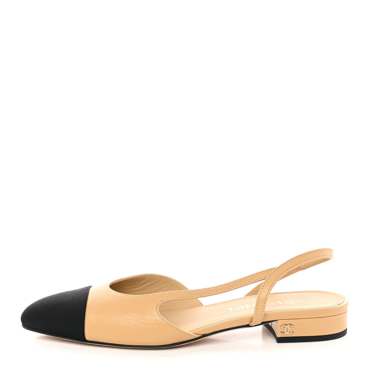 Goatskin Grosgrain Cap Toe CC Slingback Sandals Beige Black