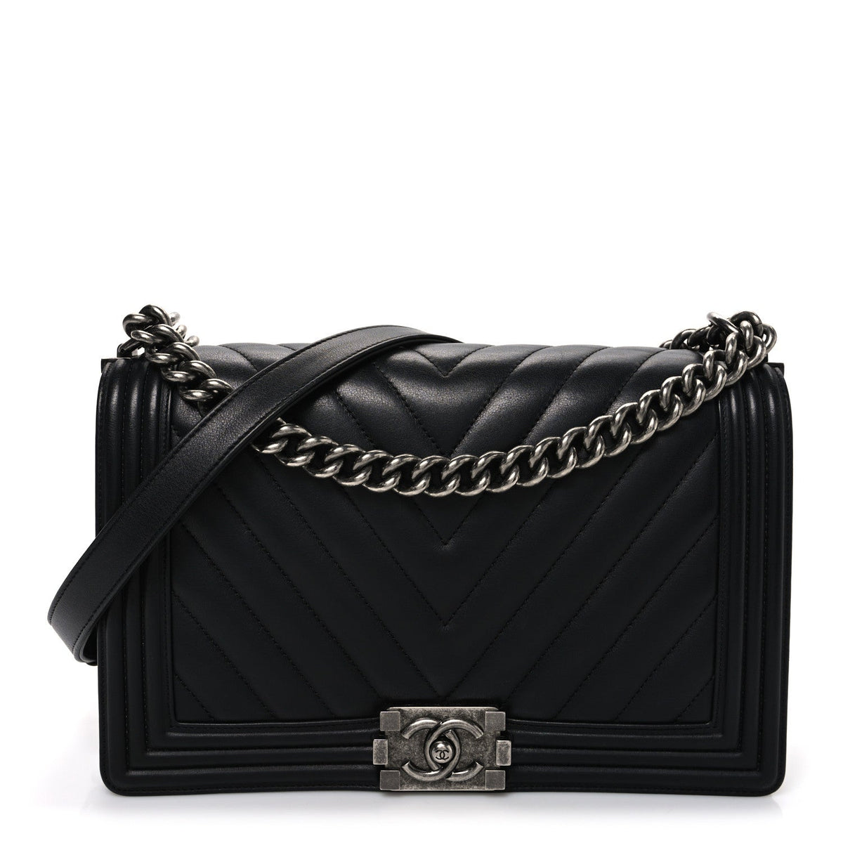 Medium Quilted Lambskin Flap Shoulder Bag - Black