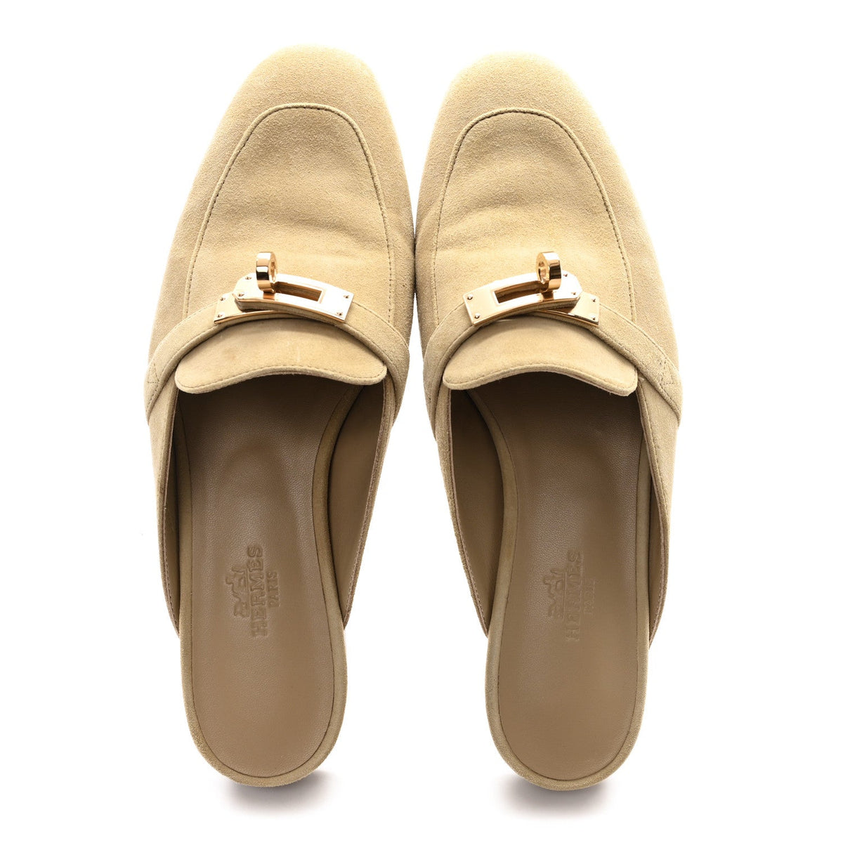 Hermes Suede Goatskin Women's Oz Mules 37 Beige Sable