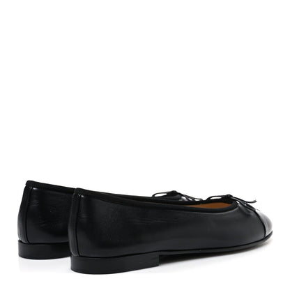 Chanel Lambskin Patent Cap Toe Women's Ballerina Flats Black