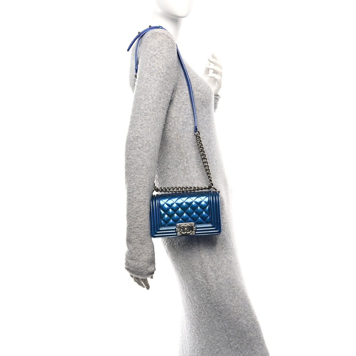 Small Quilted Calfskin Flap Shoulder Bag - Blue
