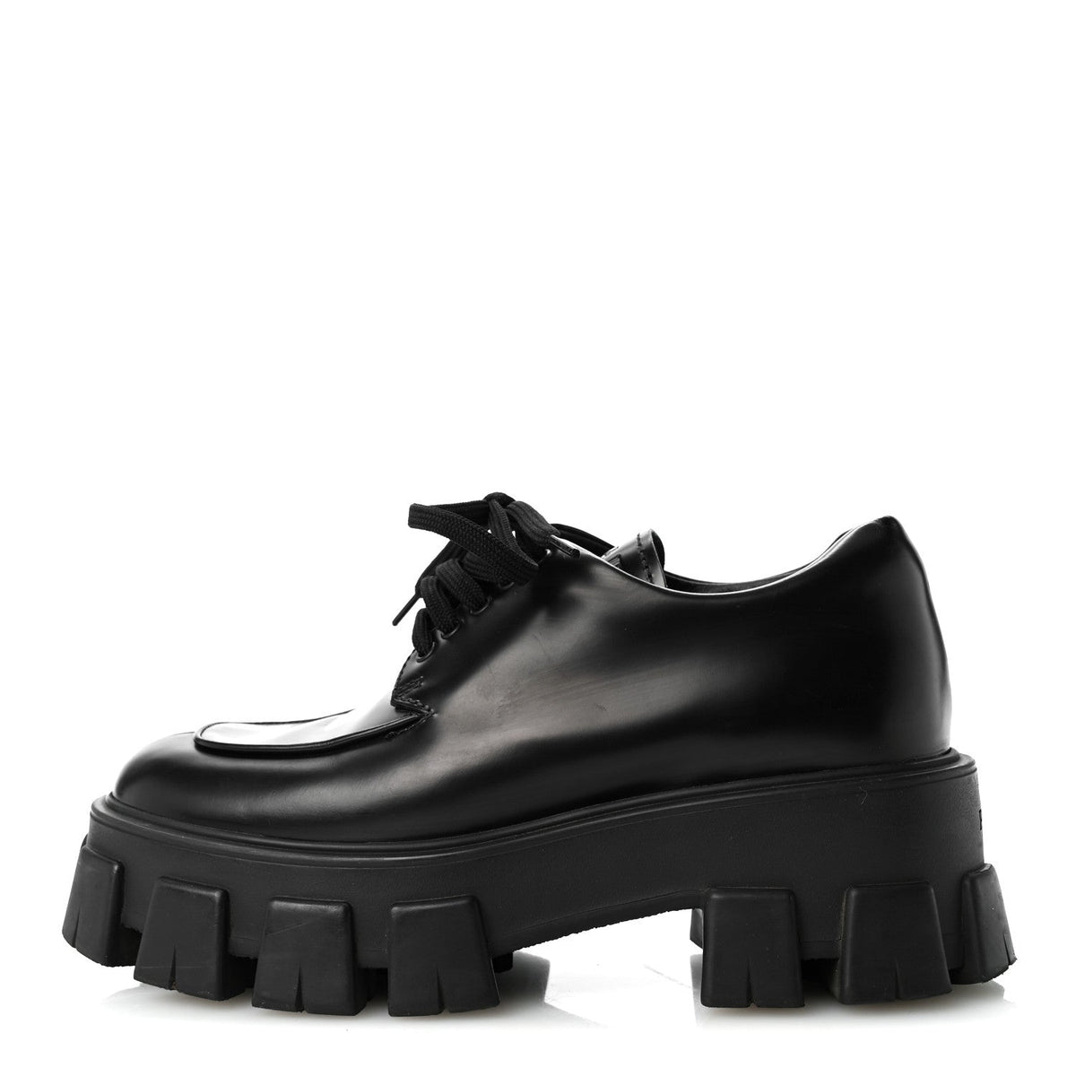 Prada Spazzolato Calfskin Women's Monolith Derby Loafers 36.5 Black