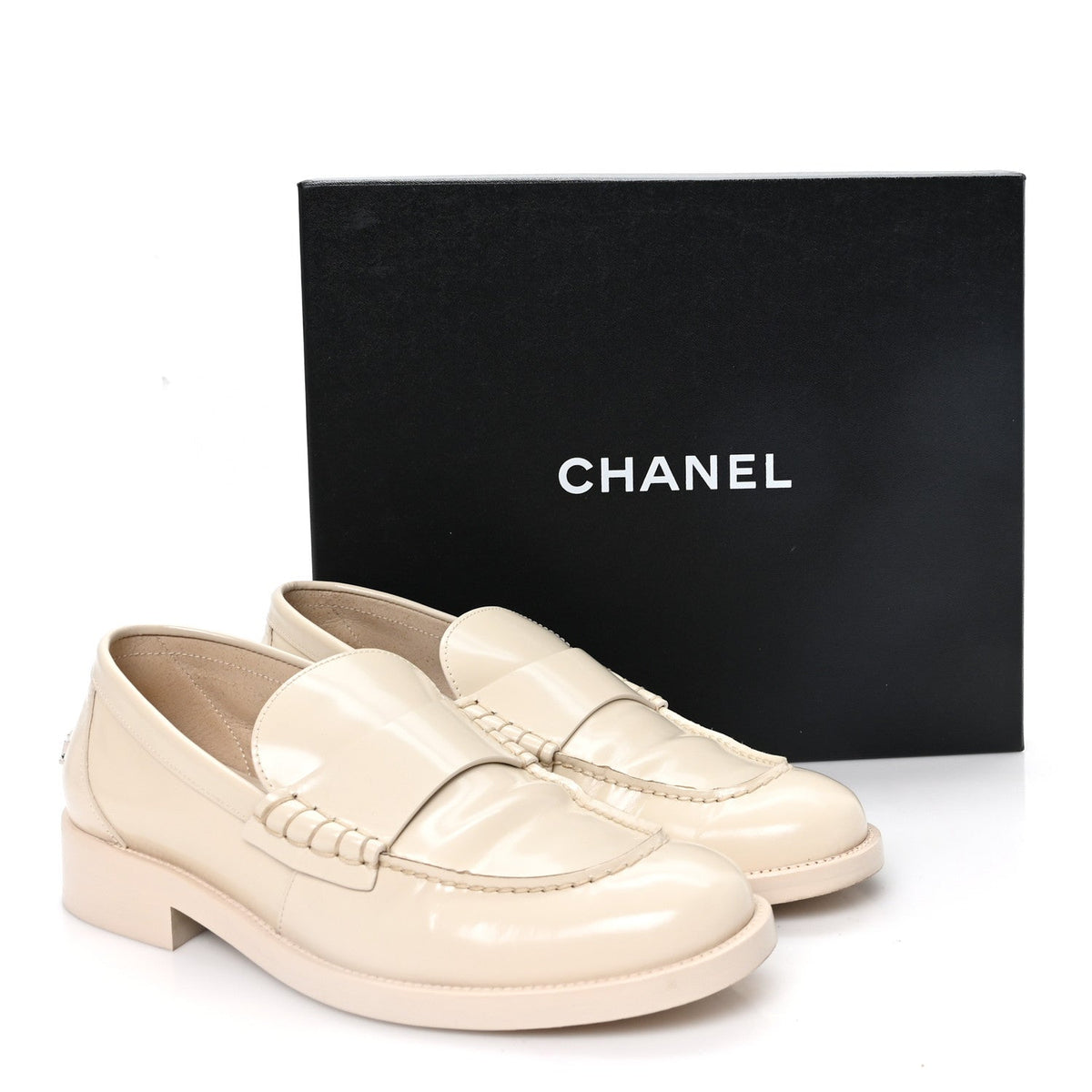 Chanel Shiny Calfskin Logo Women's Loafers