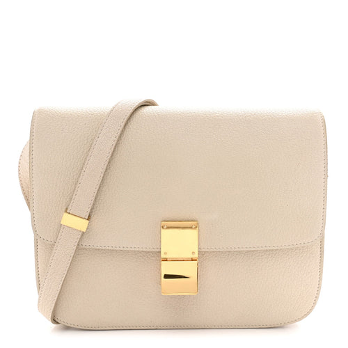 Medium Goatskin Flap Shoulder Bag - White