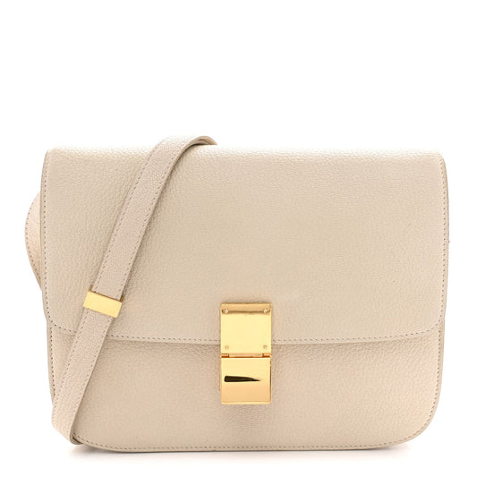 Medium Goatskin Flap Shoulder Bag - White