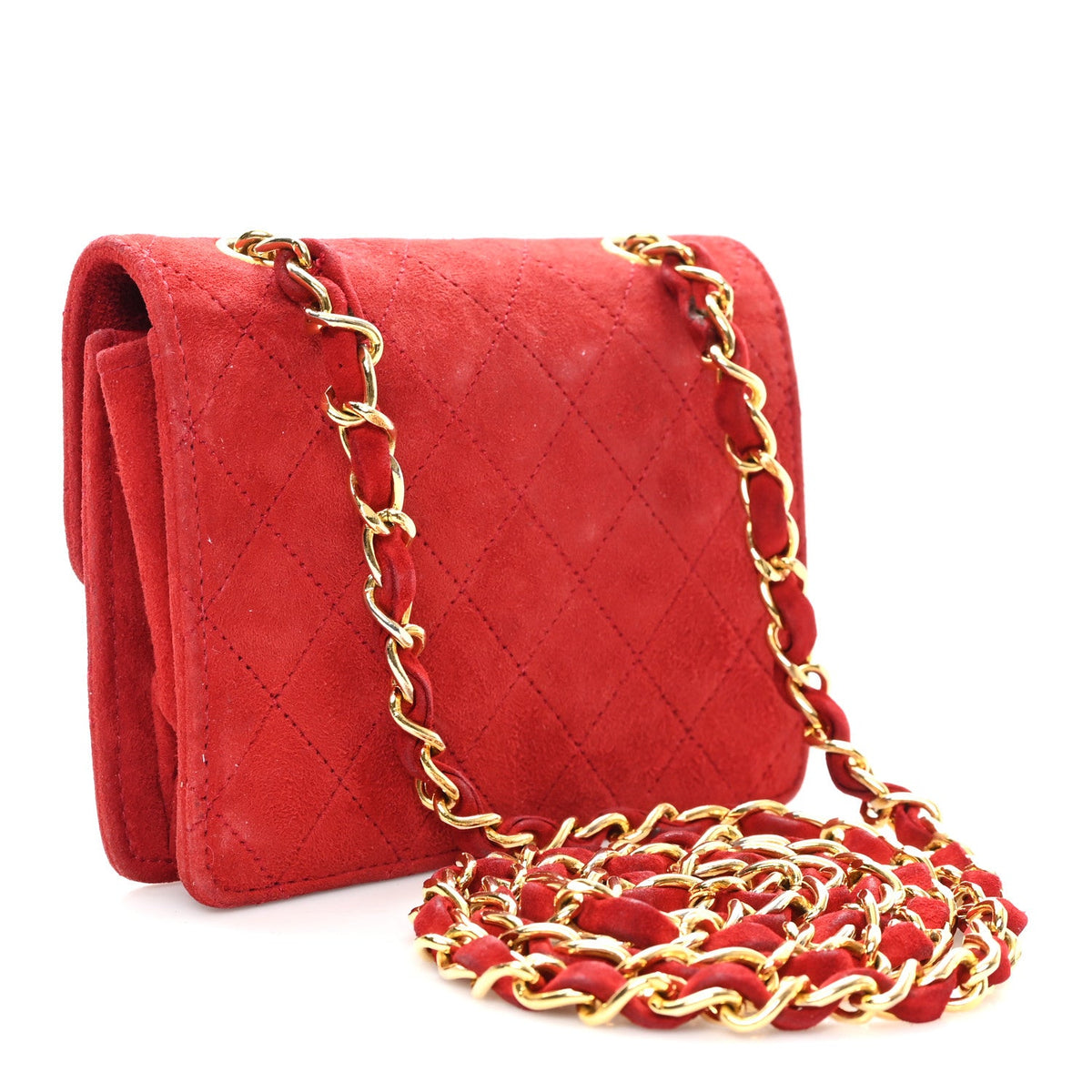 Mini Quilted Suede Flap Shoulder Bag - Red