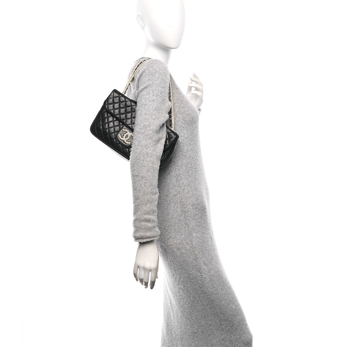 Medium Quilted Lambskin Flap Shoulder Bag - Black