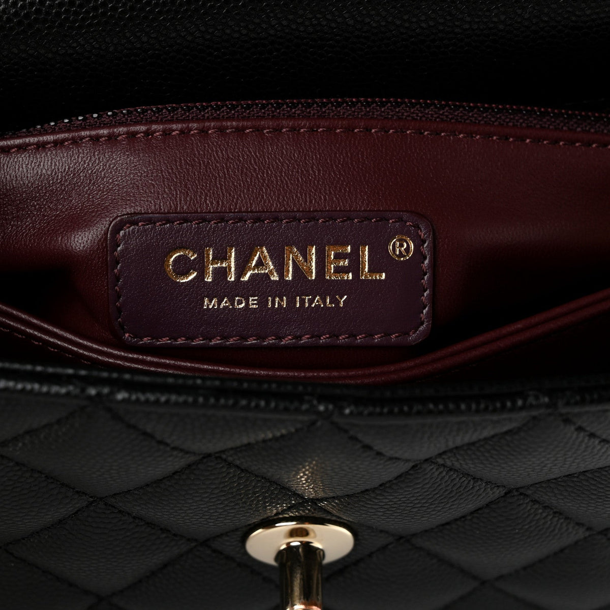 Mini Quilted Caviar Flap Shoulder Bag - Black