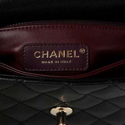 Mini Quilted Caviar Flap Shoulder Bag - Black