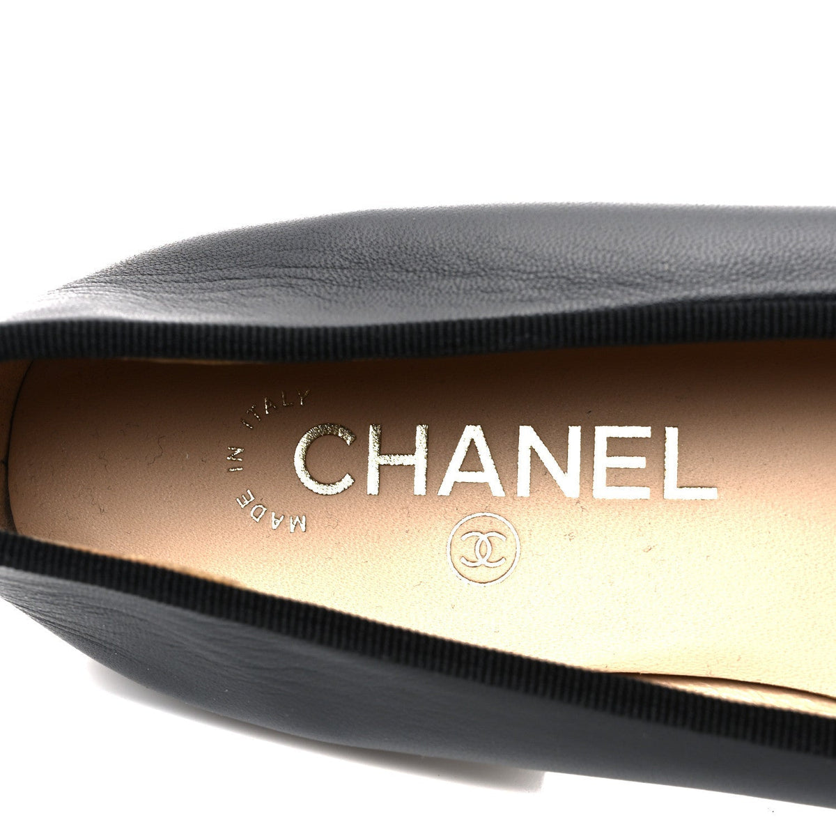 Chanel Lambskin Patent Cap Toe Women's Ballerina Flats Black