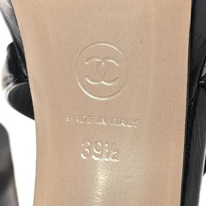 Chanel Patent Crumpled Calfskin Women's Parthenon Platform Sandals 39.5 Black
