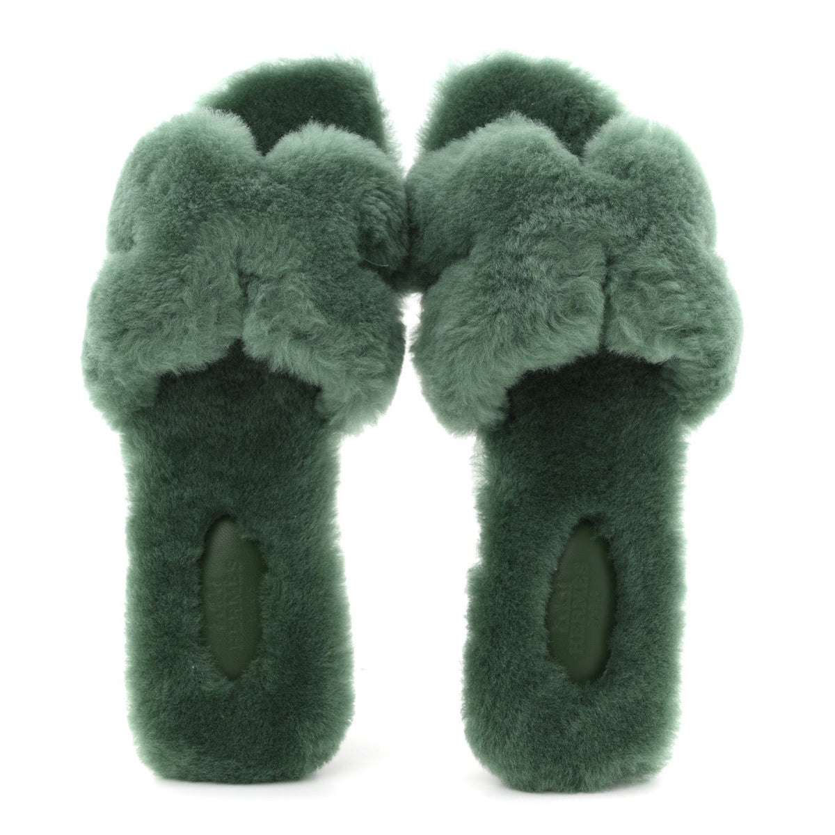 Hermes Woolskin Women's Oran Sandals 37.5 Vert Anglais