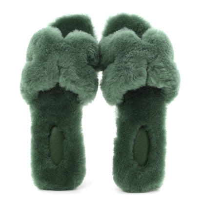 Hermes Woolskin Women's Oran Sandals 37.5 Vert Anglais