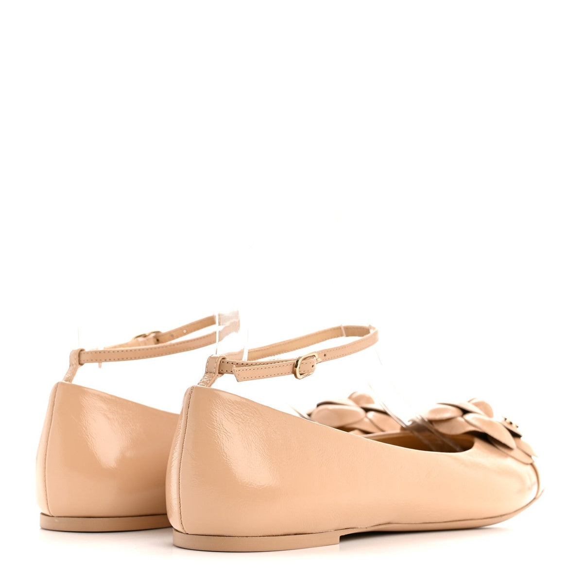 Chanel Shiny Calfskin Camellia Women's Ballerina Flats Beige