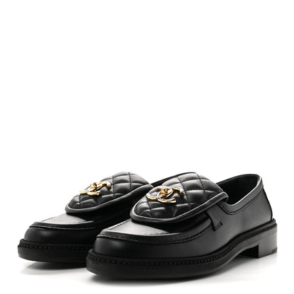 Chanel Lambskin Quilted CC Turnlock Women's Loafers Black