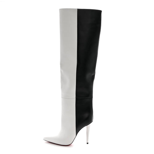 Calfskin Astrilarge Knee Boots Black White