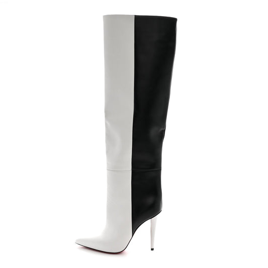 Calfskin Astrilarge Knee Boots Black White