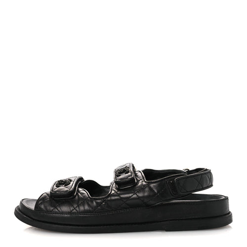 Lambskin Quilted Velcro Dad Sandals So Black