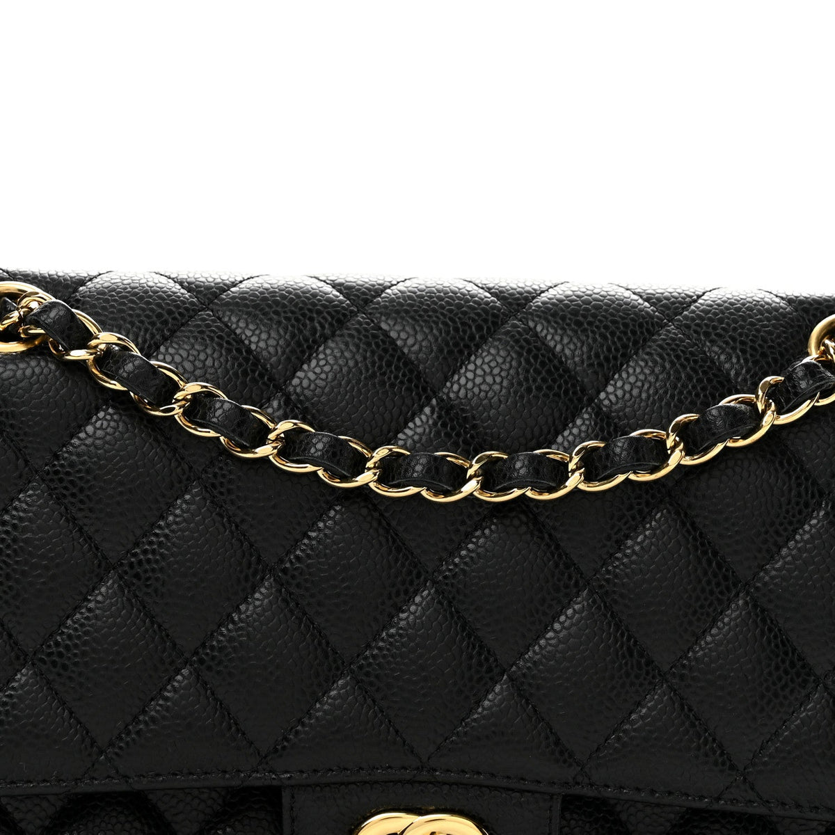 Medium Quilted Caviar Flap Shoulder Bag - Black