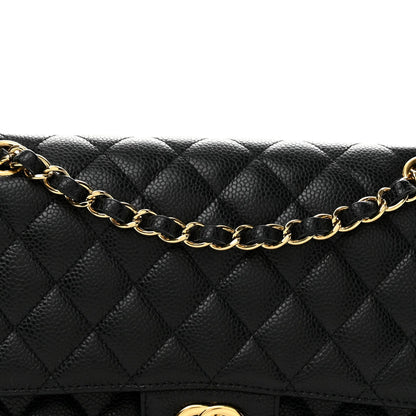 Medium Quilted Caviar Flap Shoulder Bag - Black