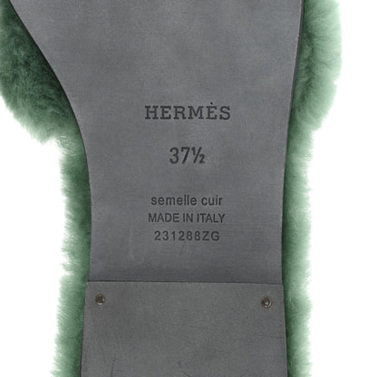 Hermes Woolskin Women's Oran Sandals 37.5 Vert Anglais