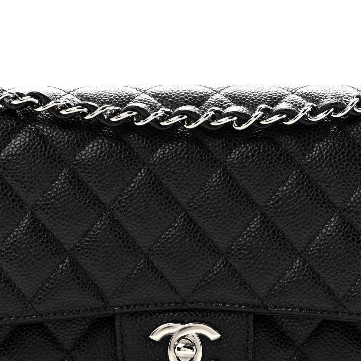 Medium Quilted Caviar Flap Shoulder Bag - Black