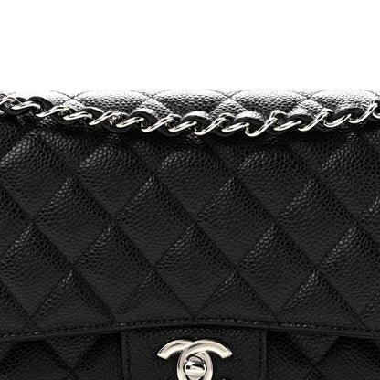 Medium Quilted Caviar Flap Shoulder Bag - Black