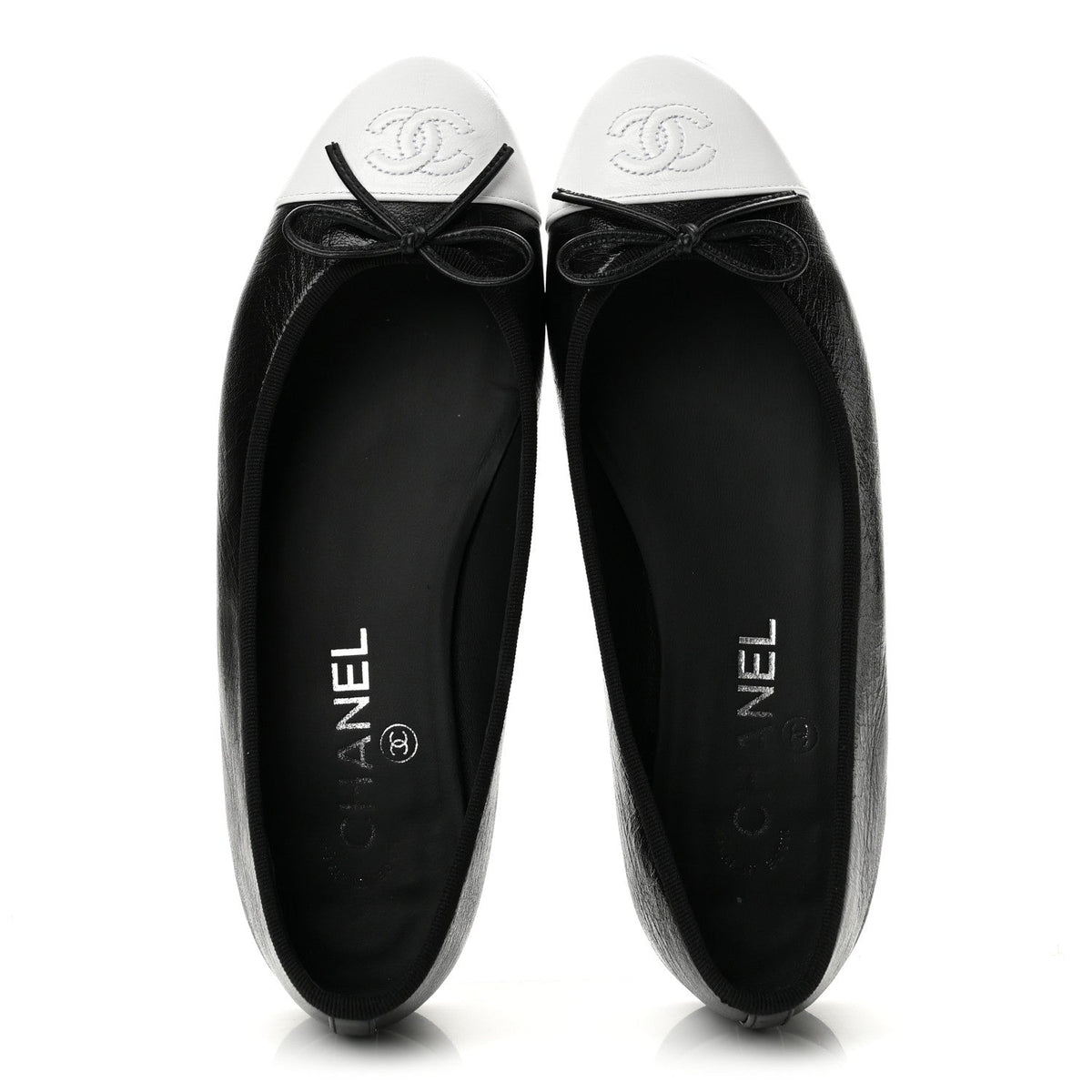 Chanel Crumpled Lambskin CC Cap Toe Women's Flats Black White