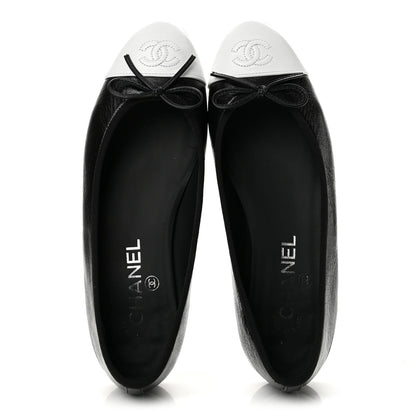 Chanel Crumpled Lambskin CC Cap Toe Women's Flats Black White